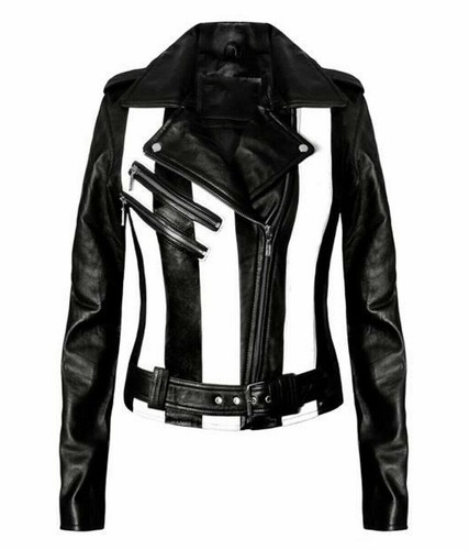 Damen lederjacke schwarz weiß - lederjacke,