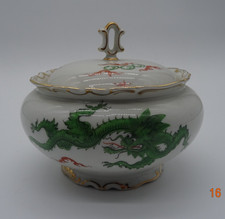 Deckeldose grüner Drache Porzellan PGH Kunsthandwerk handbemalt DDR K33