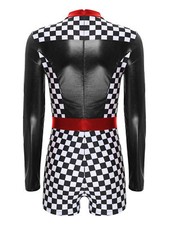 Damen Rennfahrer Kostüm Metallische Uniform Reißverschluss Hinten Overall Body