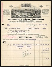 Rechnung Augsburg 1929, Wilh. Butz & Söhne GmbH, Mechanische Weberei, Bleichere 