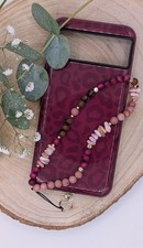 Handykette Pink – Handgelenk Band mit Edelsteinen, ohne Hülle, Phone Strap