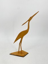 * REIHER KRANICH FIGUR SKULPTUR DEKO HOLZ HANDGEARBEITET MID CENTURY MESSING