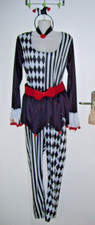 Harlekin Kostüm Fasching Jumpsuit Overall Schwarz Weiß Rot Gr. M Maske Haarreife