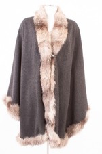 Damen Cape Poncho Wolle Grau