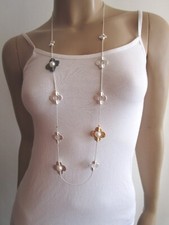 Damen Hals Kette lang Modekette Silber Gold Blumen Perlen Statement Blogger