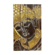 Buddha Portrait Bild Relief Wandbild Kopf Holz Deko Gesicht Braun 100cm