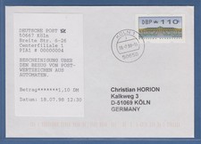 ATM Mi-Nr. 2.2.2 METTLER-TOLEDO Wert 110 mit AQ auf LDC Köln 18.7.98