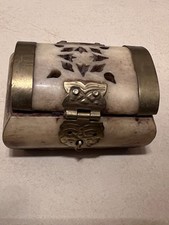 Antike KnochenSchatulle Truhe Schmuckkasten Messing Bone Knochen Pillendose Etui