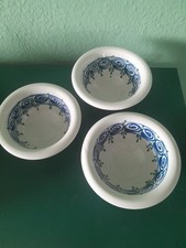 3er Set Vintage Keramikschalen, handbemalt, blau, creme