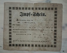 Impfschein 1856, Finsterwalde/ Brandenburg, gesetzliche Impfpflicht (Pocken)