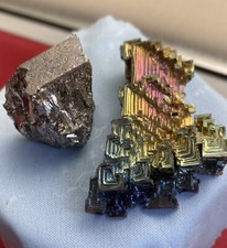 196g Duo Wismut Kristall + Metall bismuth metal Schmelzen Züchten Labor edel rar