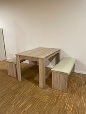 Tischgruppe / Esstisch mit  2 Bänken, Dekor: Sonoma Eiche