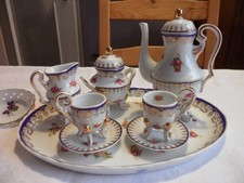 Kämmer/Volkstedt_Porzellan Mokka/Espresso_Geschirr Set_Rosen/Gold/blau_Barock