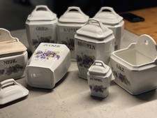 Heinrich & Co Selb CHODA Vorratsdosen Veilchen Porzellan Vintage 40er Jahre 8tlg