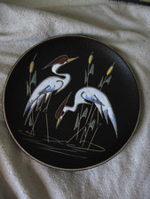 Alter signierter Wandteller Kraniche / Reiher Durchm. ca. 22cm 50/60er Jahre