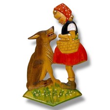 1960er Burkert: Rotkäppchen mit Wolfs-Zähnen 21cm Märchen-Holzbild DDR Figur TOP