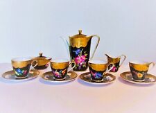 PORZELLAN MOKKA-KAFFEE-SERVICE-4Pers.-Rudolf Wächter RW BAVARA-HANDGEMALT-S/GOLD