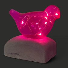 Glas Vogel LED Lampe Dekoration Lichtobjekt Stimmungslicht Deko pink Geschenk