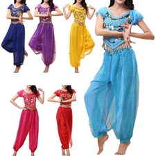 Belly Dance Bauchtanz Kostüm Damen Komplett Set Glitzer Tanz Top und Haremshose