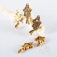 5x Anhänger Kuckucksuhr Uhr Schwarzwald Charm Antik Gold 25mm GlitzerInsel 00852