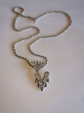 Drippy V Krone Strass Glitzer Initial Buchstaben Namens Kette Kordelkette silber