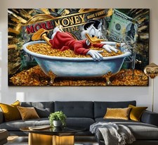 LEINWAND BILD BIS 155x80x5 DAGOBERT-DUCK MORE-MONEY-MORE-FUNNY WANDBILD GRAFFITI