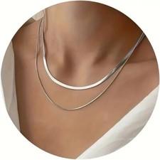 Elegante Schlangenkette Damen Halskette 2-fach Titanstahl silber Venezianerkette