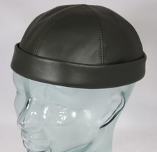 Bullani Leder Sailorcap Dockermütze Docker Mütze Sailor Cap oliv Skullcap Neu
