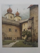 JOSEF EIDENBERGER - Stift MILLSTATT in Kärnten. Farbradierung signiert um 1950