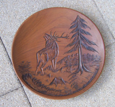 Wandteller Teller Holz Teak Ø 34 cm "Hirsch" Jagdmotiv Schnitzerei Jagd Jäger