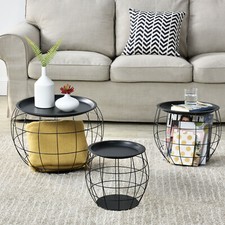 Couchtisch Neman 3er Set Metallkorb Schwarz en.casa