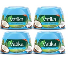 4 x 65 ml Dabur Vatika Volumen & Dicke Haarcreme mit Kokosnuss, Henna & Aloe Vera