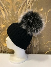 BOMMELMÜTZE WOLLMÜTZE MIT XXL ECHT PELZ BOMMEL SCHWARZ MÜTZE RACCOON BOMMEL  