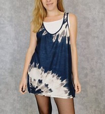 Longtop Bluse Lagenlook gr 40 L Blau Weiß Beige Lang Top Oversized Jersey 