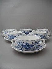 Hutschenreuther 6 Suppentassen Maria Theresia Zwiebelmuster blau Untertassen