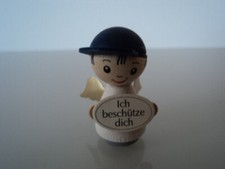 Schutzengel  ca. 4 cm Holz Erzgebirge Handarbeit *Ich beschütze dich blau