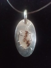 Anhänger Sterling Silber 925, Unikat, Dendriten Achat, Handarbeit oval