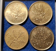 20 LIRE ITALIEN 4 Münzen aus verschiedenen Jahren 1970, 1969, 1958, 1979