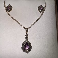 Amethyst Markasit Sterlingsilber Halskette und Ohrringe Set QVC