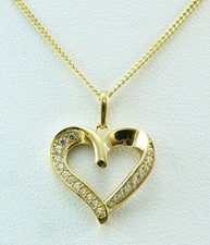 585 Gold zarte Gelbgold Kette mit Herz Anhaenger klare Zirkonia Steine