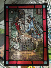 Fensterbild Bleiverglasung Glasmalerei "Der Kaufmann" 27,5 cm x 37,5 cm