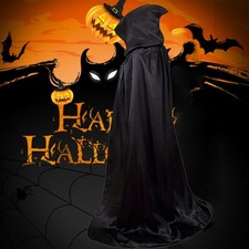 Halloween Schwarz Umhang Cosplay Kostüm mit Kapuze Vampir Mantel Witches Robe DE