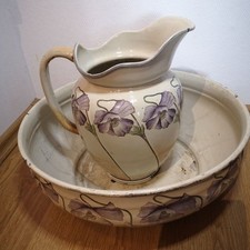 Waschgarnitur antik Emaille Jugendstil Blumenmotiv
