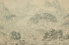 GRINDELWALD - Bergpanorama mit Gletscher - Umrissradierung um 1790