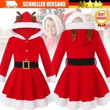 Mädchen Langarm Weihnachtskleider Samt Partykleid mit Kapuzen Weihnachtskostüm