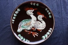 Karlsruher Majolika, große Schale, Haubentaucher Paar, Durchmesser ca. 35 cm 