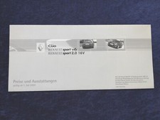 RENAULT Clio Sport V6, Sport 2.0 16V Preisliste 07.2003