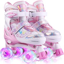 Kinder Rollschuhe Verstellbar LED Rollschuhe für Mädchen Rollerskates 27-38