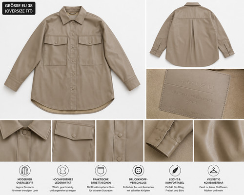 Amisu damen shacket kunstleder - shacket,
