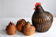 Vintage Bambus Rattan Stroh Eierbecher Eierkorb Henne Küken Aufbewahrungskorb